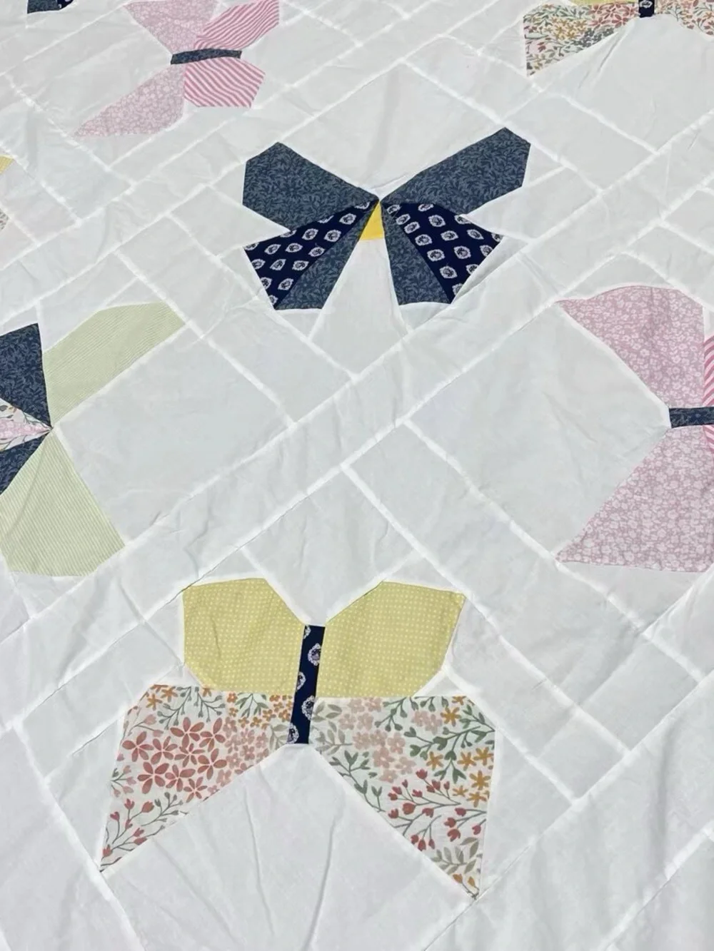 Handmade Original Butterfly Patchwork Cotton Quilt Top/Topper 86x86”